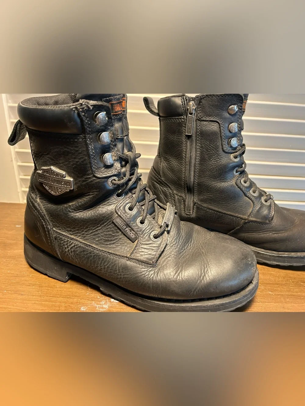 Harley Davidson Black Waterproof Motorcycle Boots Men’s 9.5 Lace up & Zipper